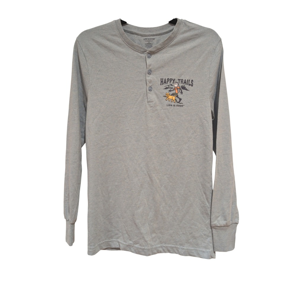 Life Is Good Sleepwear Happy Trails Henley Womens S Gray Blue Hiking Outdoor